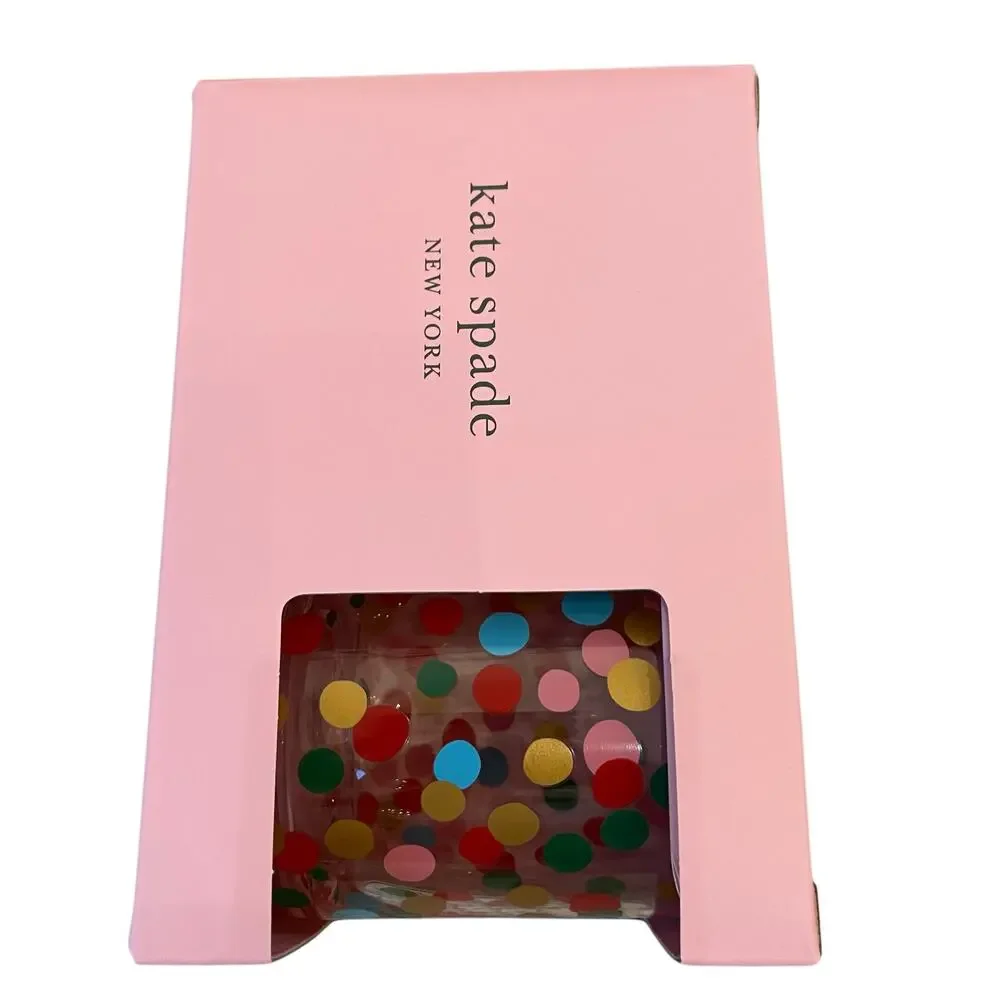 Kate Spade ITS RAINING CONFETTI Double Old Fashioned Whiskey Glass Set of 2 New